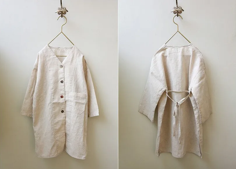 Korean Style Autumn New Children Windbreaker Outerwear Cotton Linen Girls Long Jackets Kids Clothes Pure Color Robe Coats | Детская