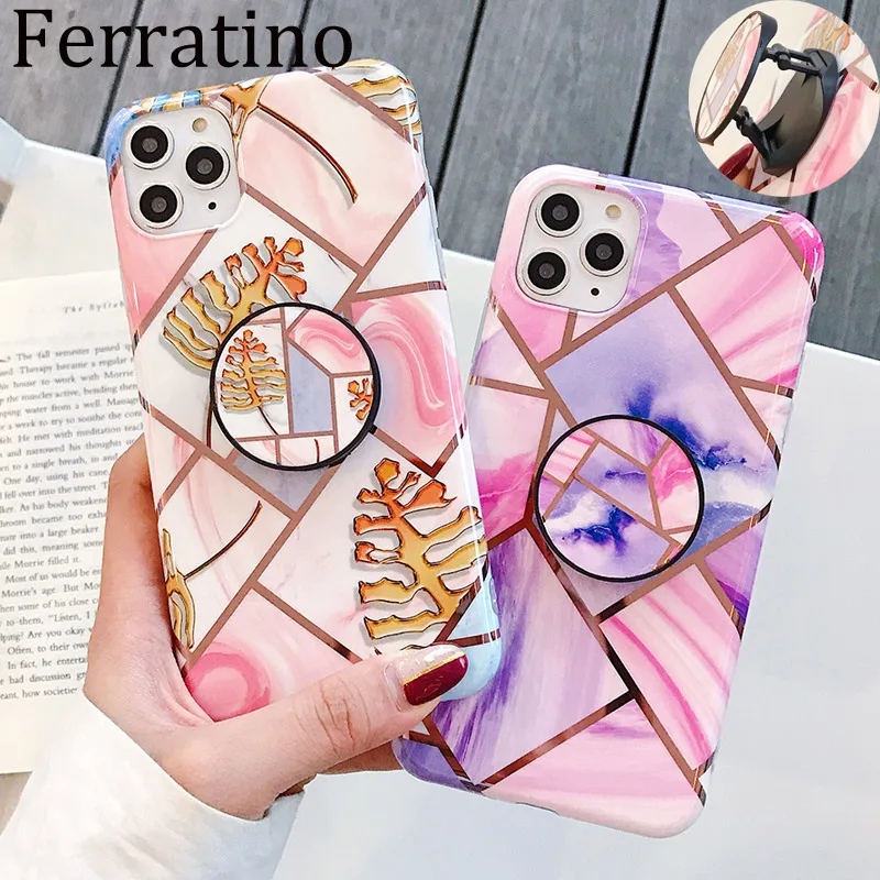 Необычная Геометрическая подставка держатель мраморный чехол для телефона iPhone 11