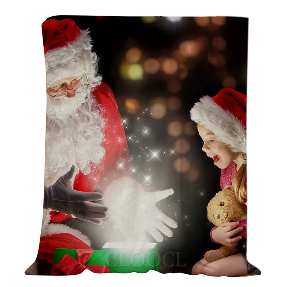 

CLOOCL Christmas Flannel Blankets Santa Claus Little Girl 3D Print Plush Quilts Christmas Blanket Keep Warm Festival Gifts