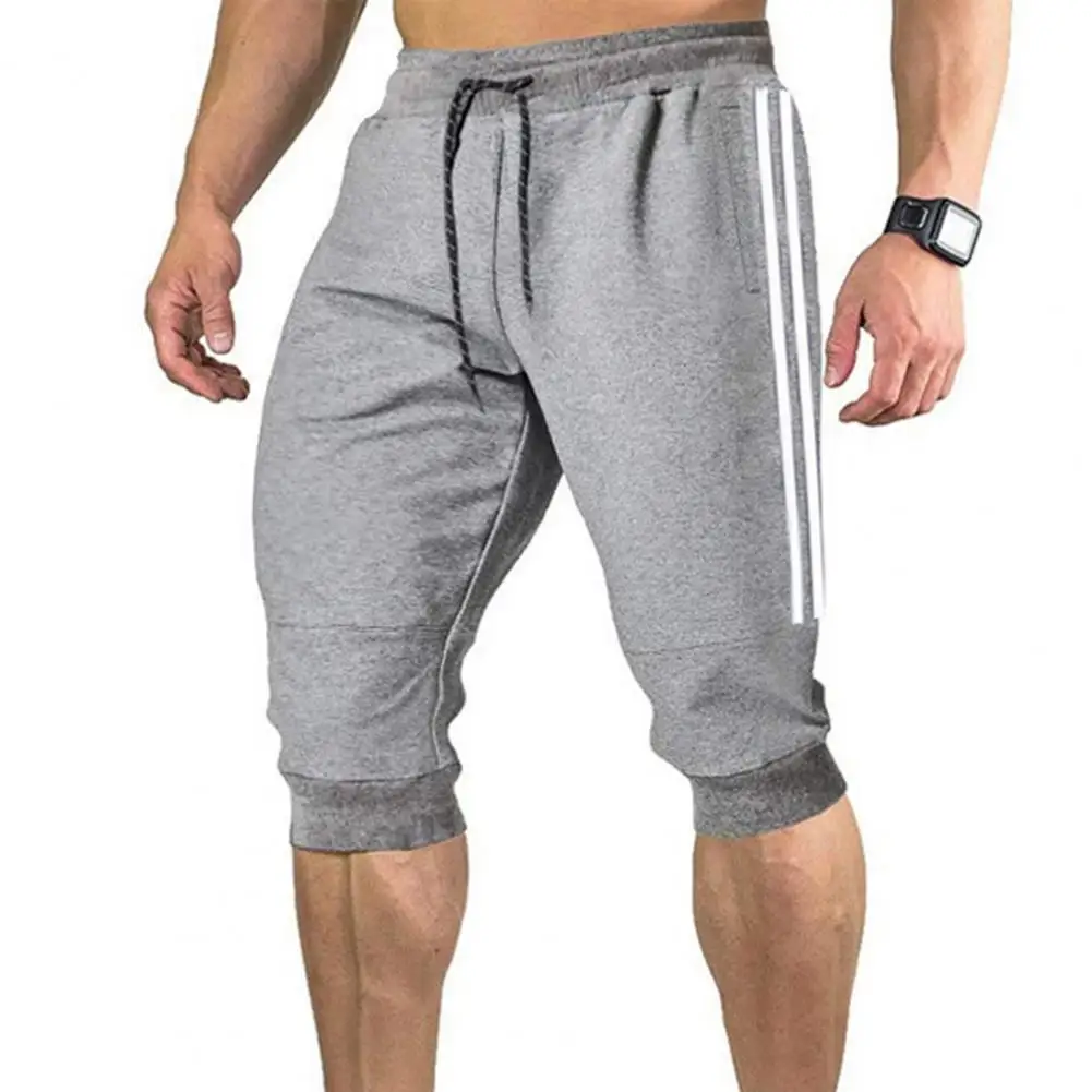 

Летние спортивные шорты с карманами, мужская спортивная одежда, Короткие бриджи, брюки-Капри для бега, мужские однотонные хлопковые Повседн...