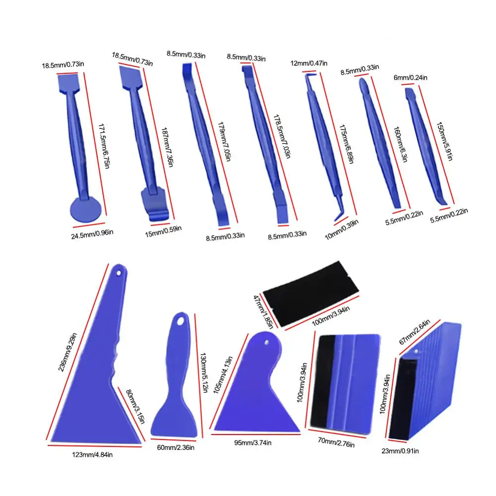 

21pcs Blue Portable Felt Edge Squeegee Car Vinyl Wrap Application Tool Scraper Decal Auto Car Cleaning Car Brush Accessories CSV