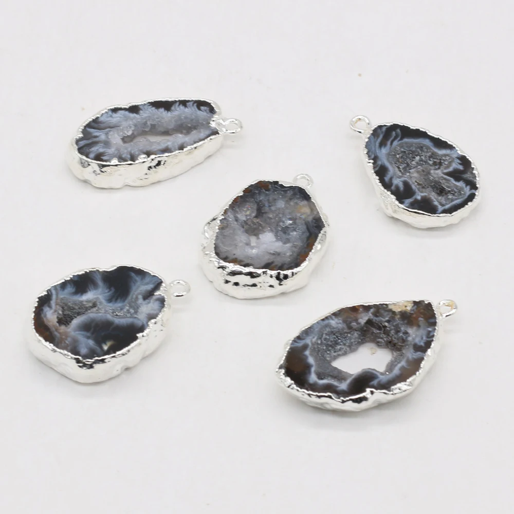 

Natural Black-silver Black Agate Semi-precious Stone Irregular Pendant Boutique Making DIY Fashion Charm Necklace Bracelet Gift