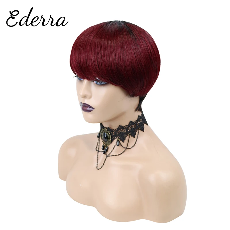 

Pixie Short Cut Wig with Bangs Brazilian Straight Wigs 100% Human Hair Wig for Black Women Honey Blonde Ombre Color