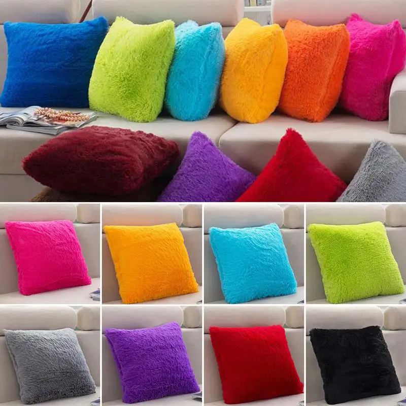 

Soft Plush Square Pillow Case Sofa Waist Throw Cushion Cover Home Decor Fluff Pillowcase Pillow Covers