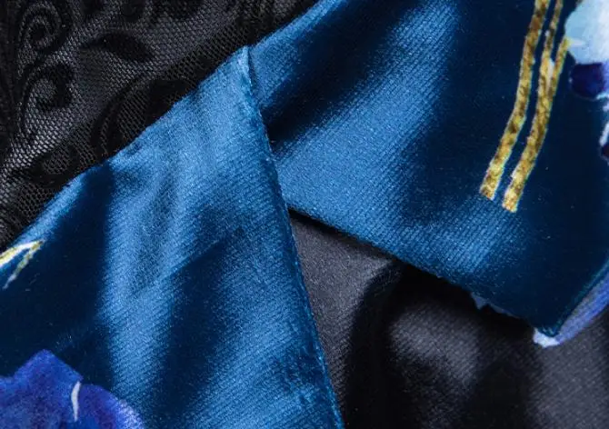 

Spring Fall Fashion Womens Turtleneck Black Lace Patchowrk Blur Floral Velvet T Shirt , Full Sleeve Velour Tshirts for Woman