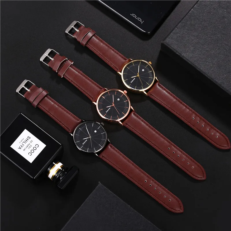 Простые деловые мужские кожаные часы с рисовым циферблатом металлическая указка