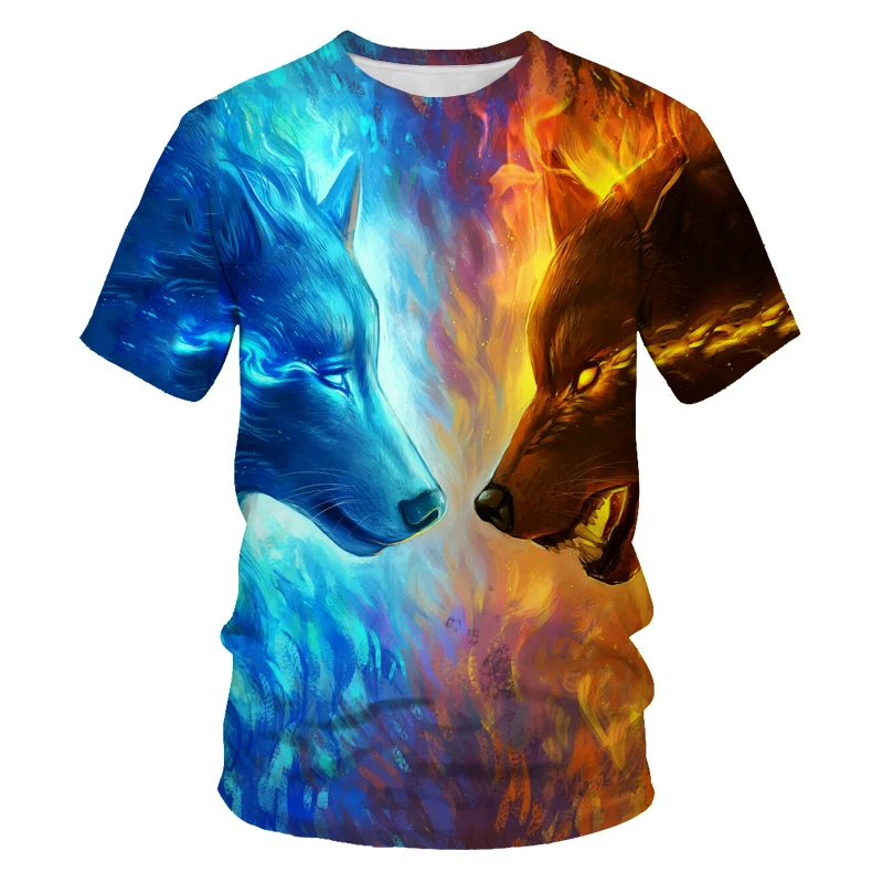 

20213D printed short-sleeved men and women outdoor daily animal 3D fun color casual loose comfortable painted O-neck T-shirt