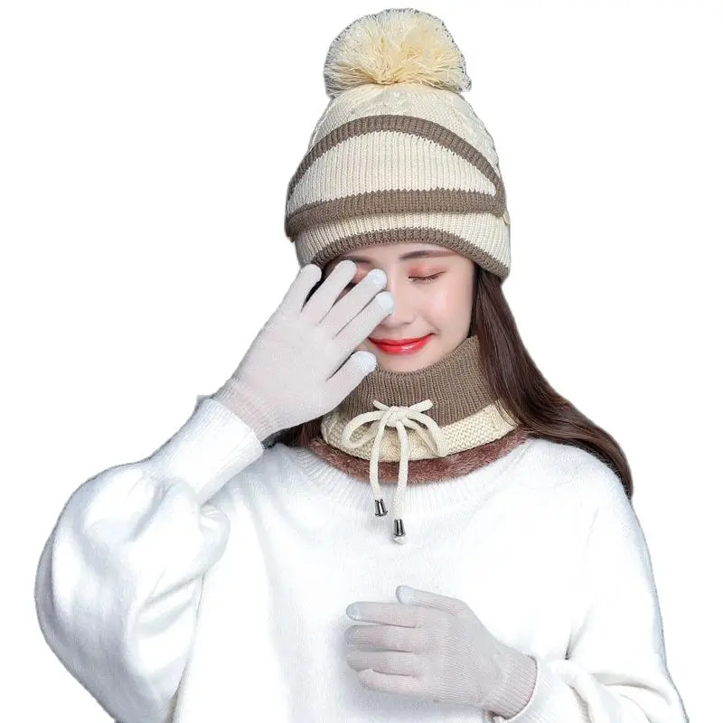 Шапка-маска из четырех предметов перчатки-нагрудники Женская Зимняя кепка