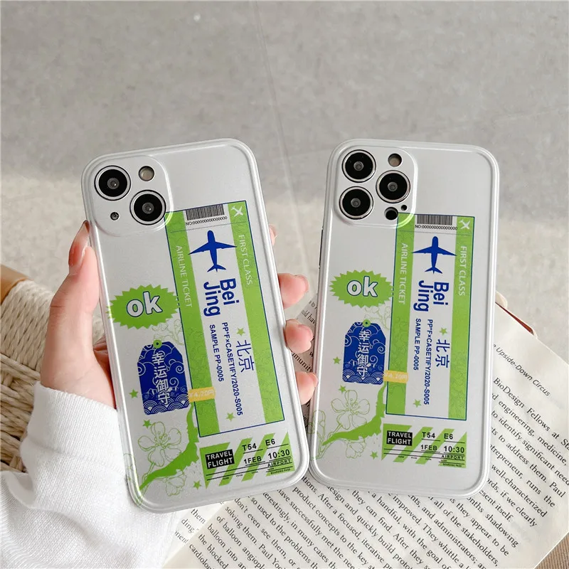 

Funny Air tickets Phone Case For iPhone 7 8 Plus 11 12Pro 13 13Pro X Xs Max Xr Cover Matte Plating soft IMD silicon Fundas