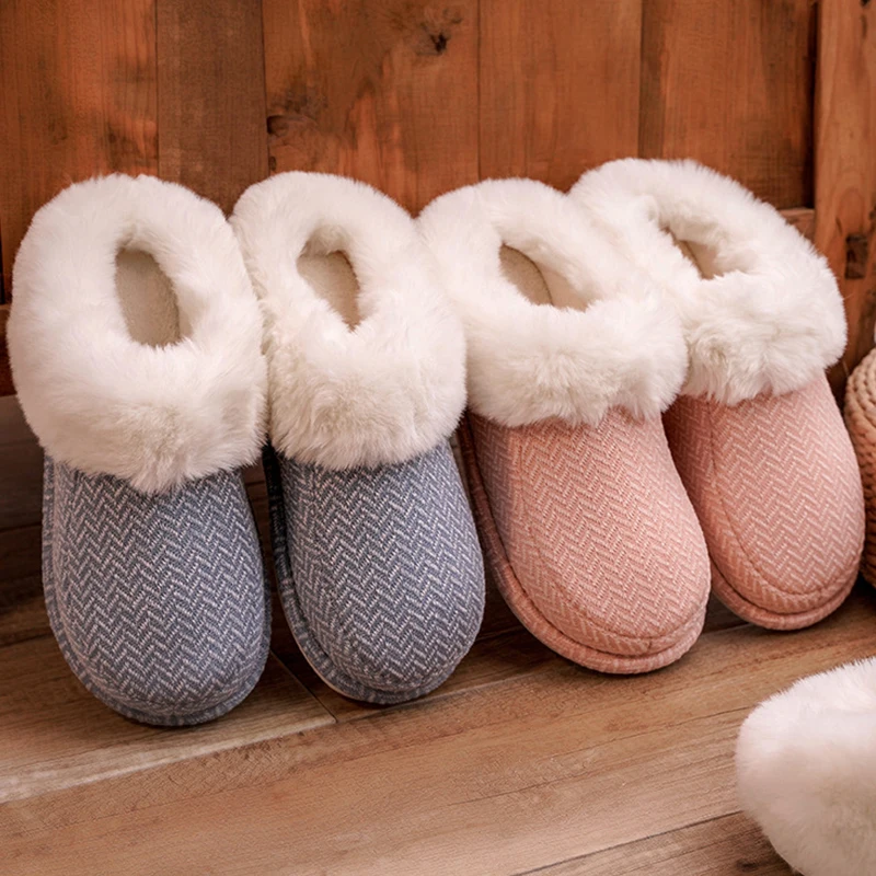 

New Women Fur Home Slippers Quality Suede Flat Cotton slippers Male Plush Slip on Couple house Slides Furry Indoor slippers