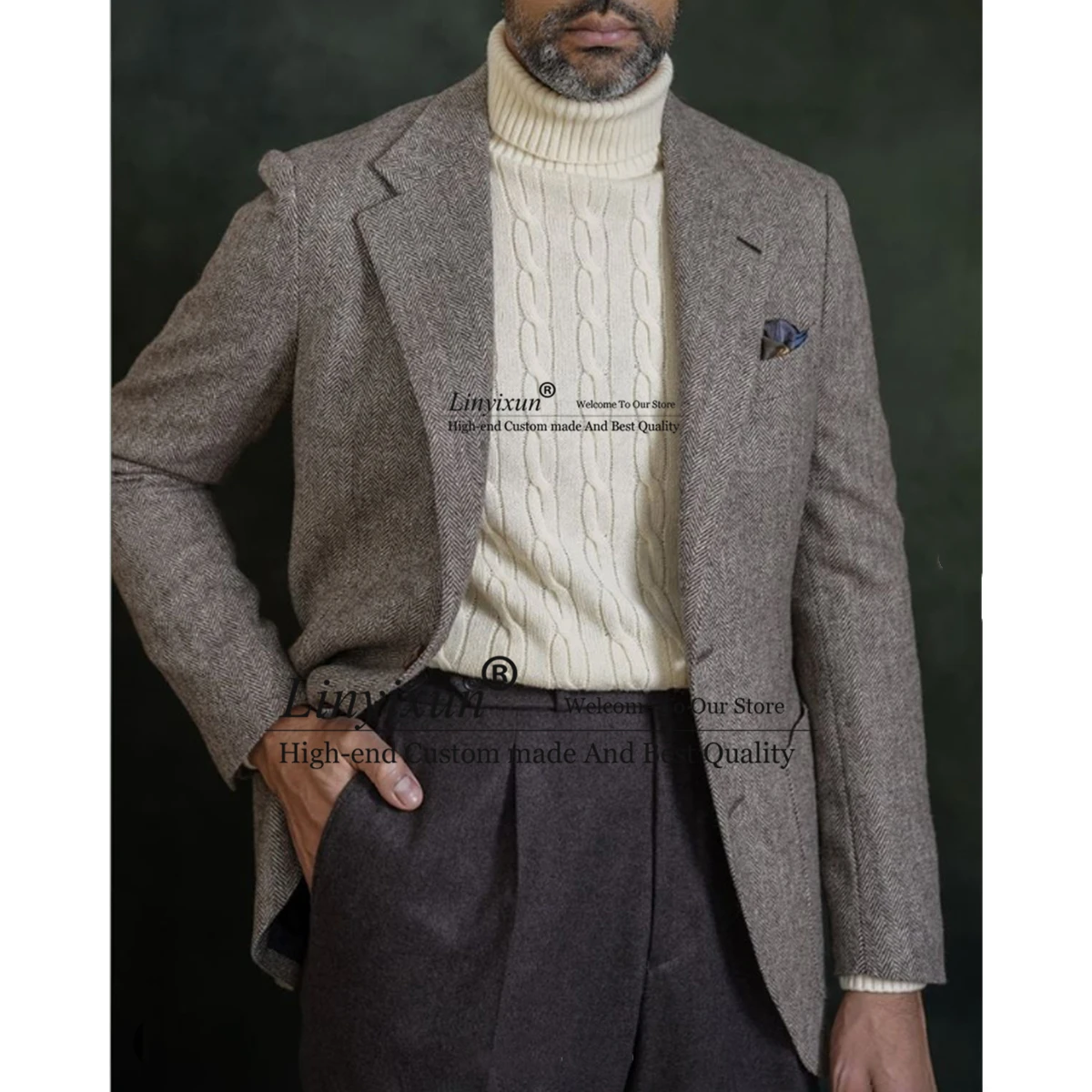 

Классические зимние шерстяные твидовые мужские костюмы, Официальный Женский комплект из двух предметов, пиджак и брюки, деловой мужской блейзер