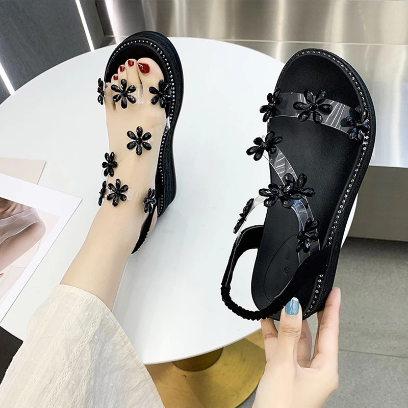 

Fashion Womens Shoes 2021 Beach Sandals Summer Heels Clogs Wedge Luxury Comfort Girls New Clear Gladiator High Rhinestone Thick