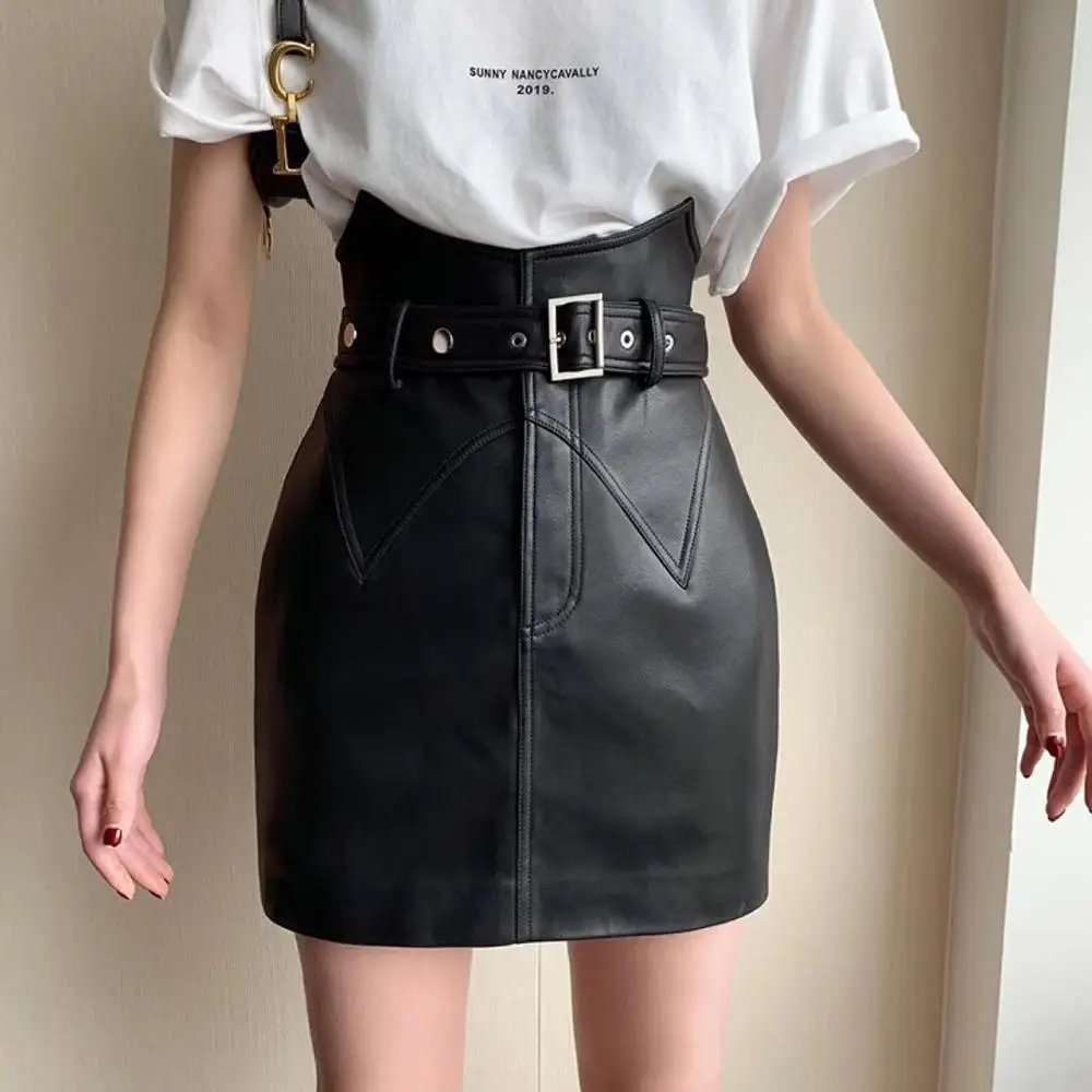 Женские юбки Maylofuer из натуральной кожи с высокой талией овечьей шкуры