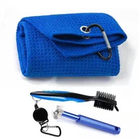 golf towel microfiber waffle pattern with club groove sharpener cleaner brush golf accessories set for men