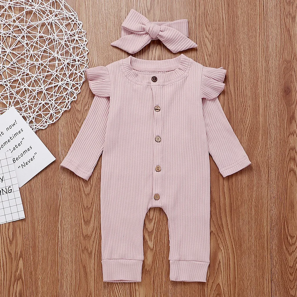 Детский комбинезон для девочек и мальчиков розовый с оборками на пуговицах