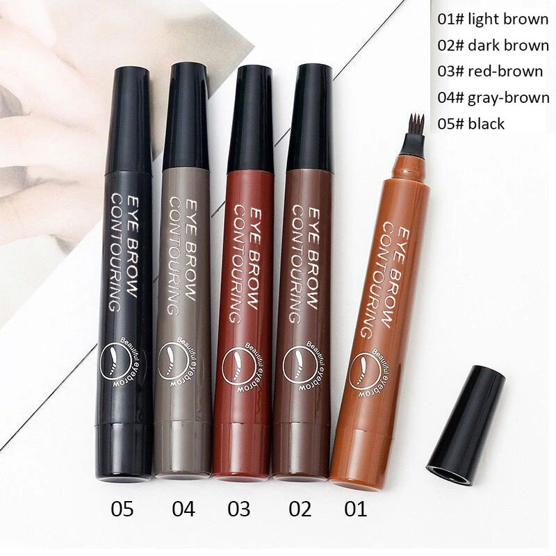 

2pcs 5Colors Waterproof 4 Fork Tip Eyebrow Tattoo Pencil Long Lasting Brown Liquid Eyebrow Pen Eye Cosmetic Women Beauty Makeup