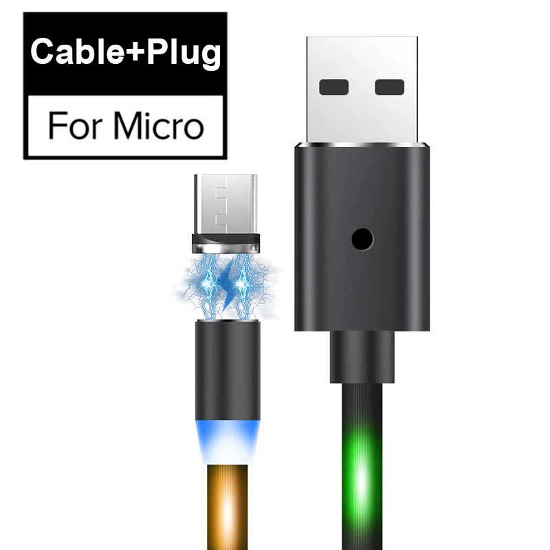 Светодиодный магнитный Micro USB кабель для samsung S10 S9 Быстрый usb type C зарядный кабель для зарядки USB C Магнитный зарядный кабель для мобильного телефона - Цвет: For Micro usb Cable