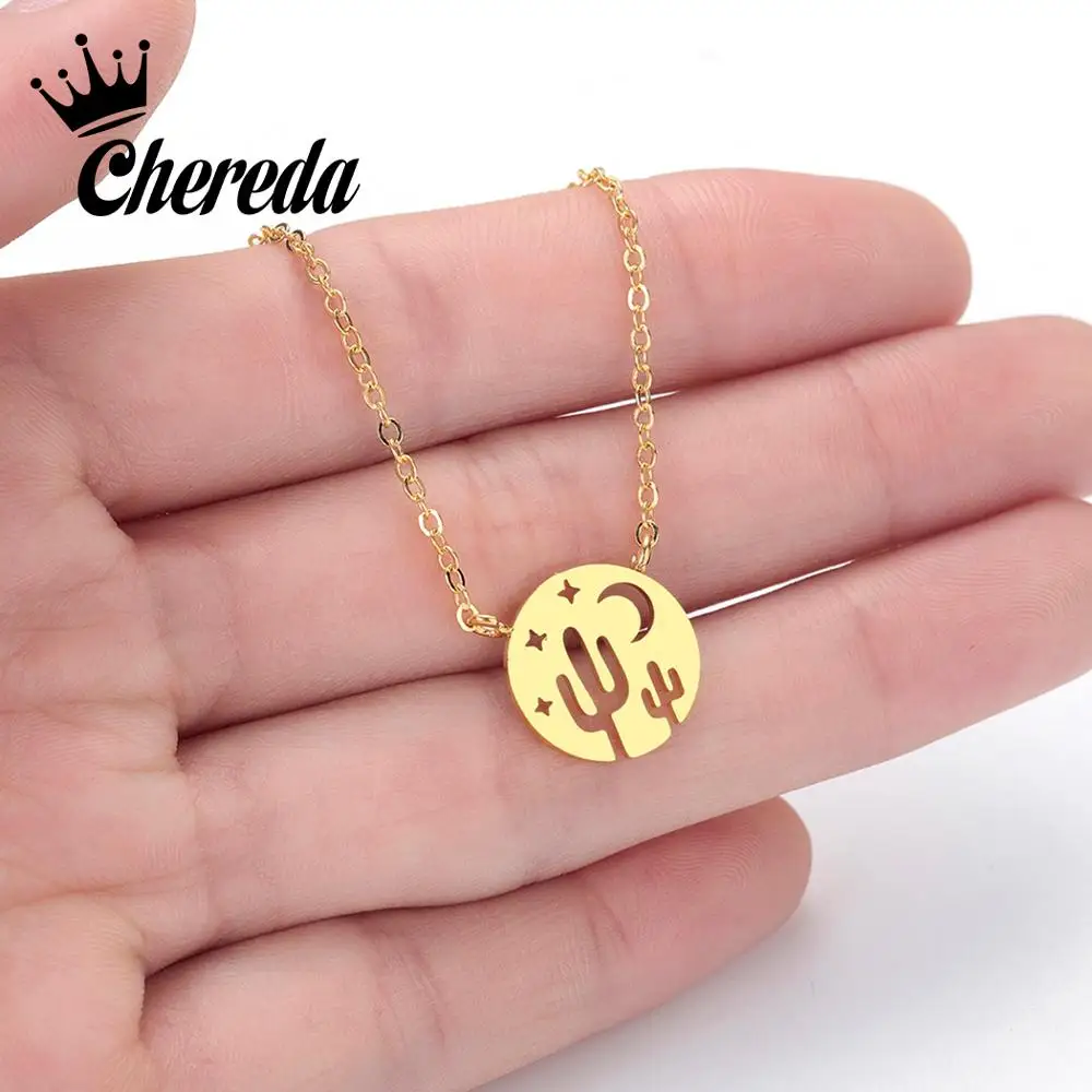 Женское колье С КАКТУСОМ Chereda изящный Круглый Кулон из розового золота эффектные