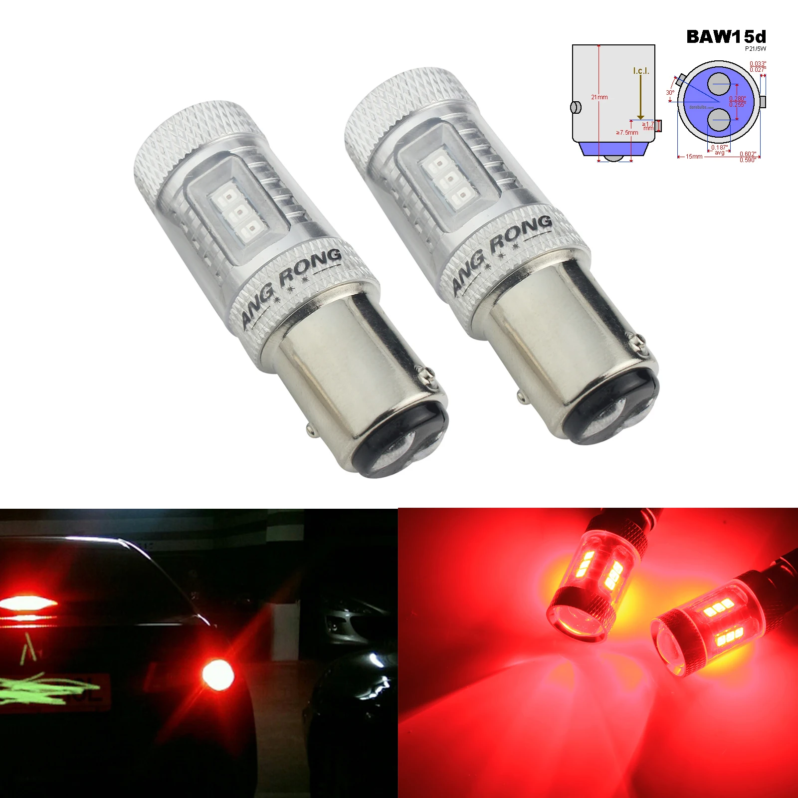 ANGRONG 2 шт. PR21/5 Вт BAW15d 380R лампа красный 15 SMD светодиодный фсветильник заднего хода