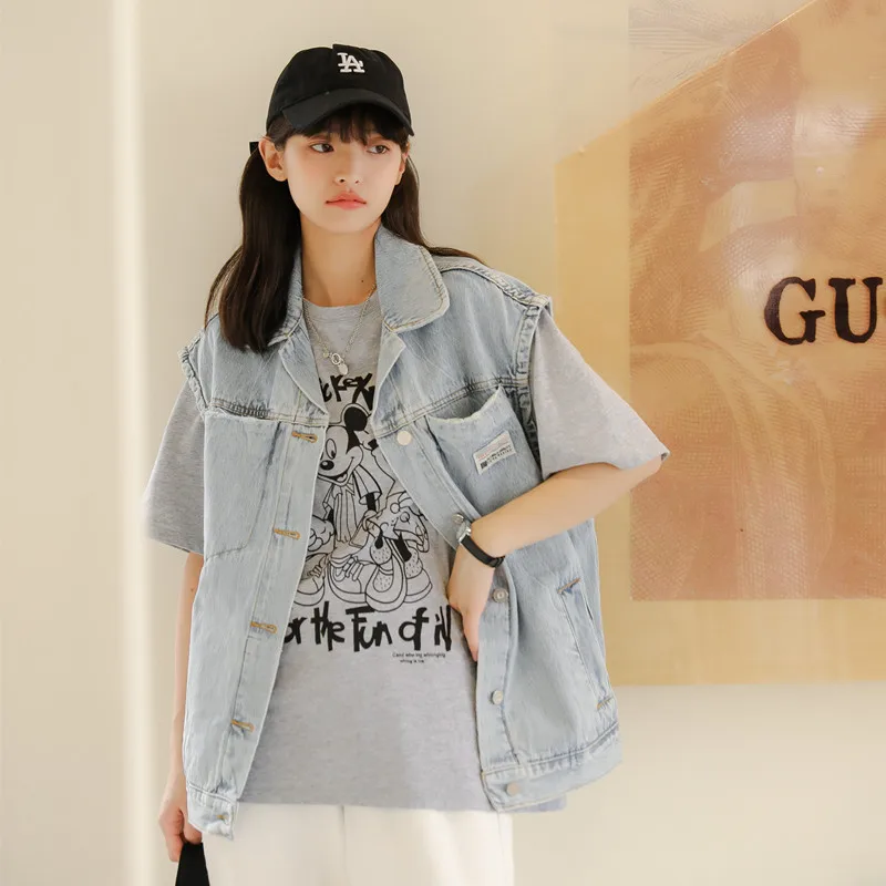 

New Autumn Women Plus size Denim Vest Sleeveless Korean fashion Students Casual Tops Jackets Loose Vest Jacket Net Red Trend