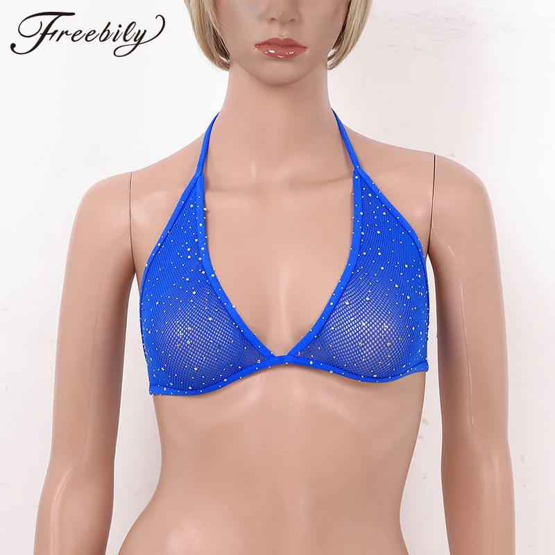 Женское нижнее белье Экзотические бюстгальтеры блестящие стразы с лямкой на шее