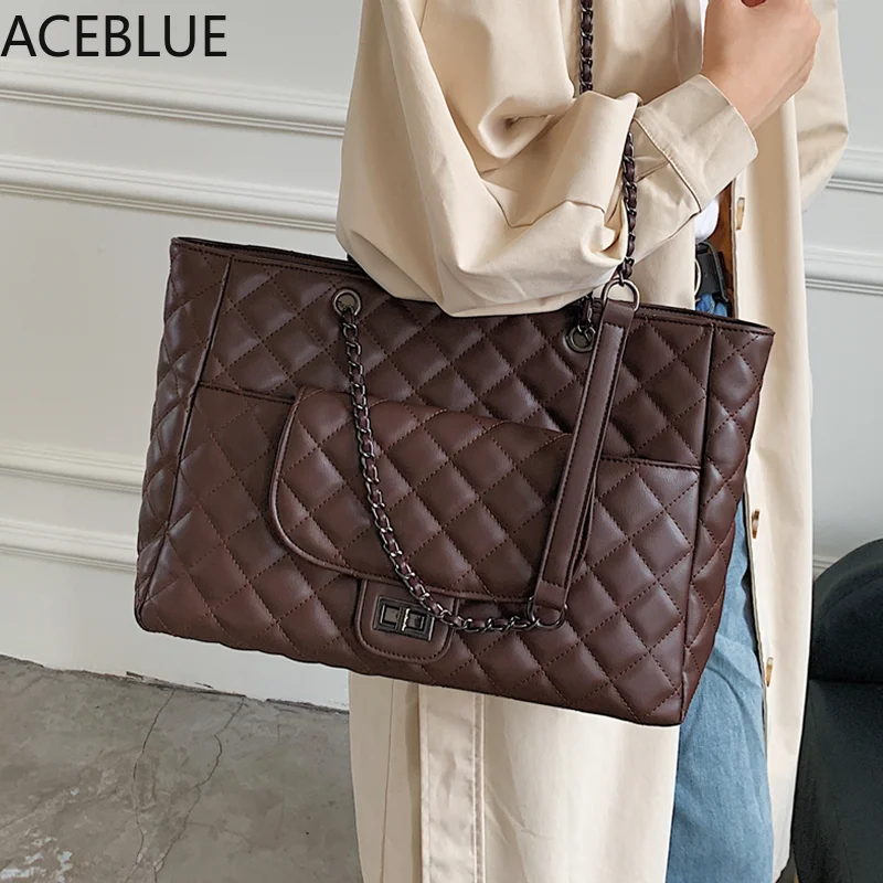 

Большие кожаные сумки-тоуты 2021, женская брендовая классическая сумка через плечо в клетку с бриллиантами, Женская вместительная сумка чере...