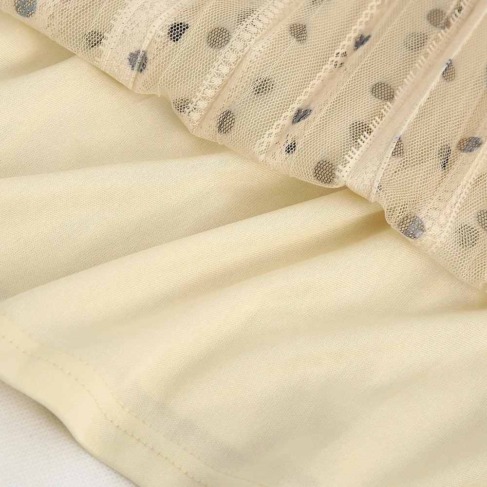 

2020 autumn women's new style polka dot sexy lace mesh pleated dress round neck sleeveless midi dress