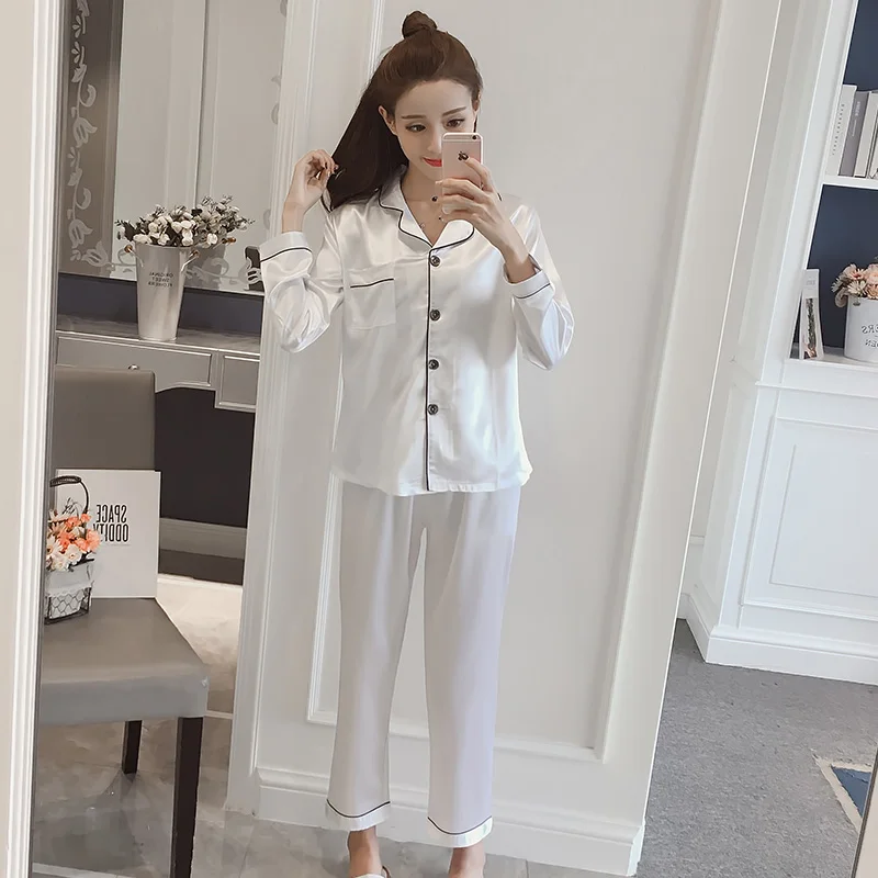 

Women Silk Pajama Sets Satin Pyjama Sleepwear Long Sleeve Large Size Fashion Pajamas for girl Nightwear Suit