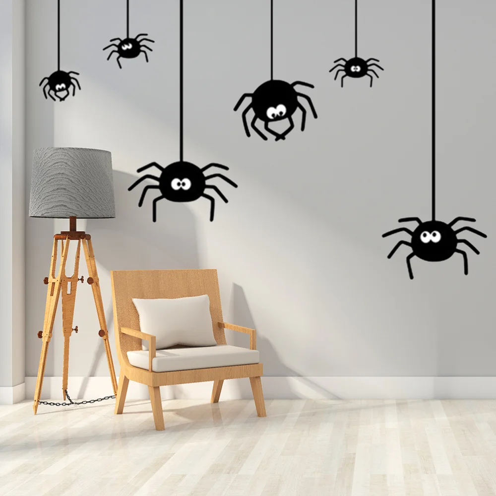 

5PCS Removable Window Stickers Black Spider Shape Wall Sticker Window Glass Background Decoration Accessories for Bedr