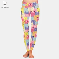 letsfind super soft milk silk print cute colorful cat pattern warm leggings high waist women fitness leggings plus size