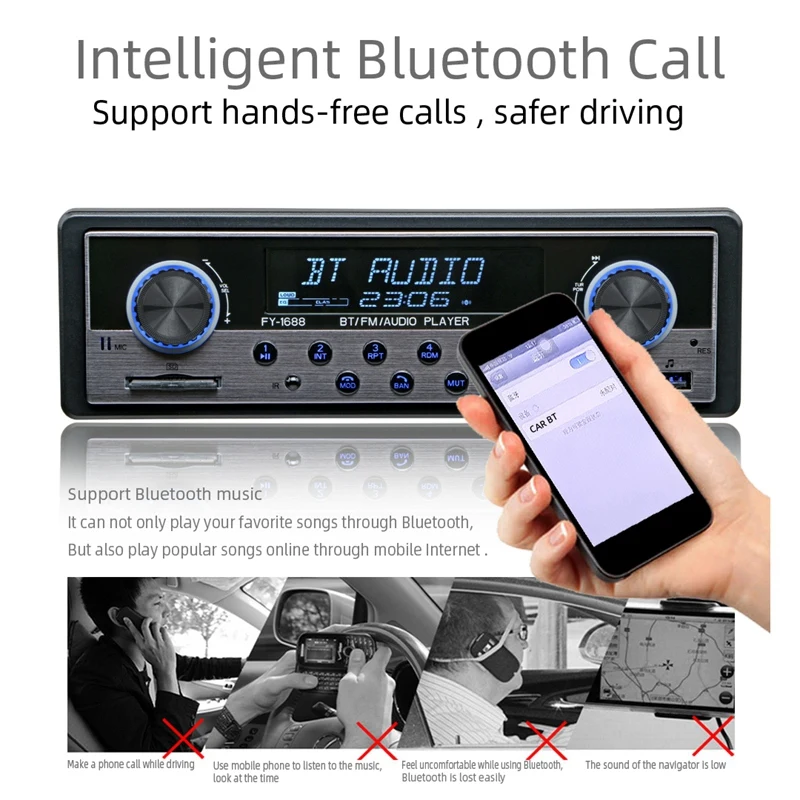 Автомобильный MP3-плеер автомагнитола 1 DIN с Bluetooth стереозвуком FM-приемником