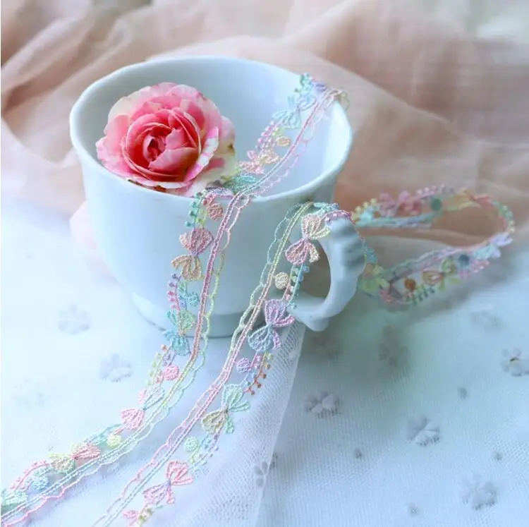 3 ярда горячая Распродажа 1 4 см ширина Радужный цвет гипюр кружевная ткань с