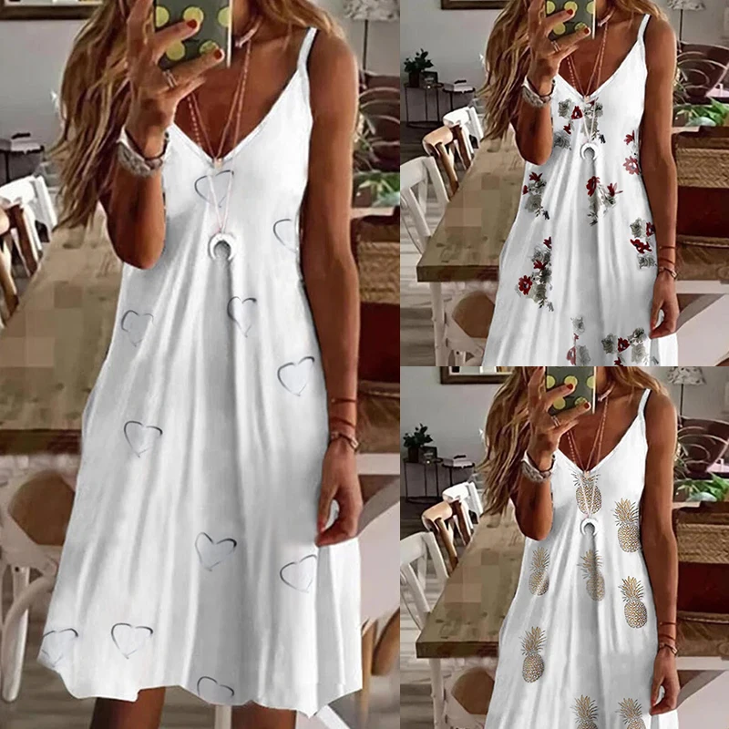 

Deep V Neckline Thin Spaghetti Strap Sundresses Sexy Summer Dress A Line Sukienka 5xl Vintage Swing Women Sleeveless Dress Beach