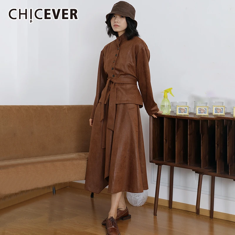 CHICEVER/комплект из 2 предметов искусственной кожи со шнуровкой женские пальто с