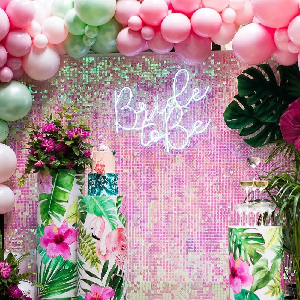

Iridescent Pink Gliter Shimmer Sequin Panel Wall Popular Wedding Celebrate Decoration Backdrop 3d Plate Wind Active Advertise dj