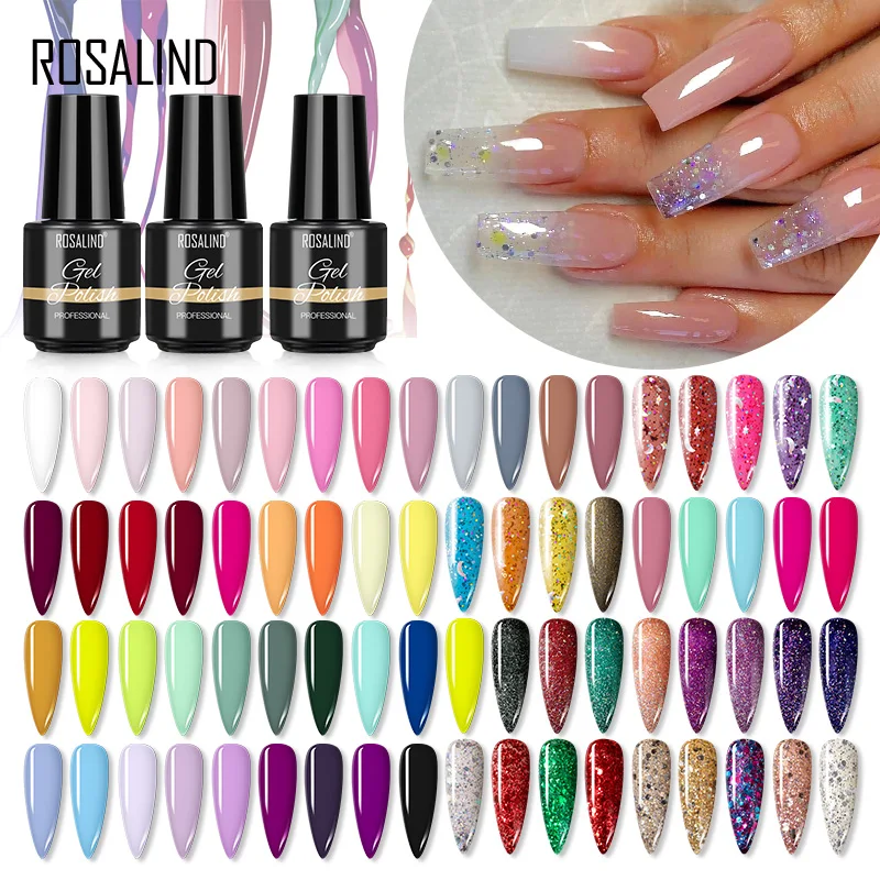 

ROSALIND Nail Polish Glitter Shiny Gel Polish Needed UV LED Lamp Base Top Coat For Design Nail Art Manicure Hybrid Varnishes