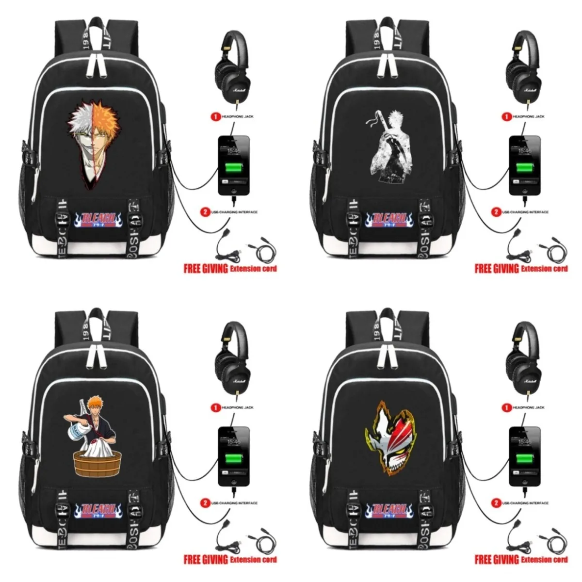 USB зарядка Многофункциональный рюкзак аниме Bleach школьный Колледж сумка для