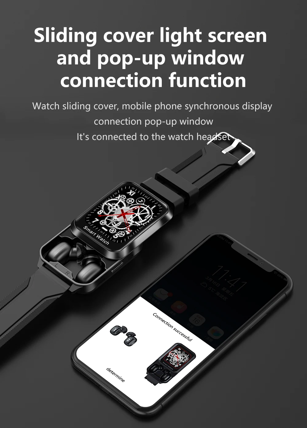 Умные часы No1 Slide Watch с TWS наушниками в одном Pop-up Push Smart Split Screen BT музыкальном плеере для Android IOS.
