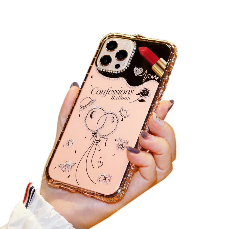 

Metal frame makeup mirror phone case is suitable for iPhone11 12Pro Max mini anti-drop protective back cover New Arrivals
