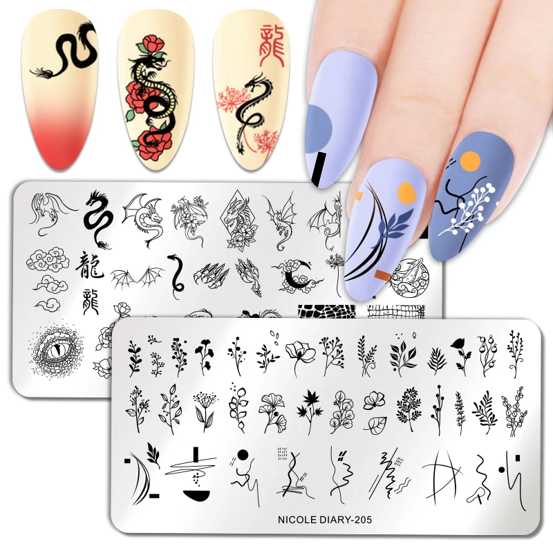 Пластина для стемпинга ногтей из нержавеющей стали с изображением дракона