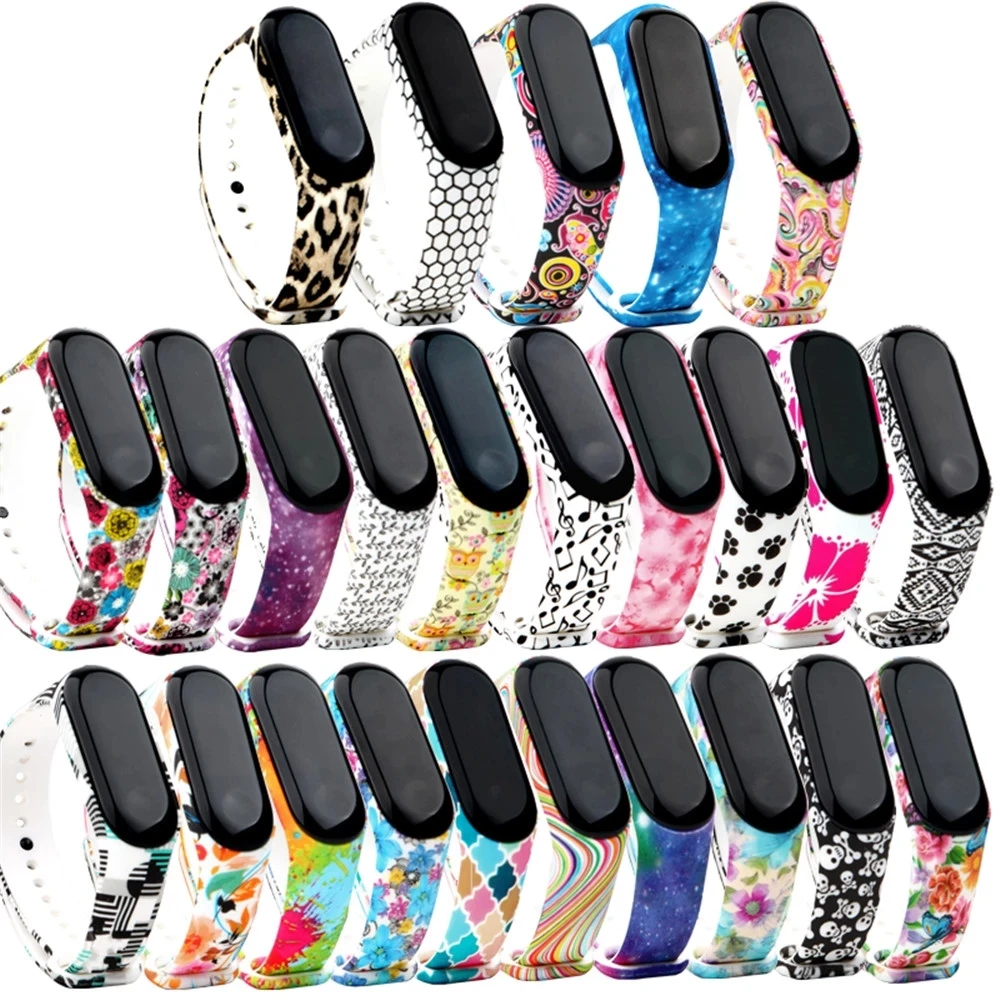 

Wristband for Miband 3 4 Silicone Wristand TPU Printing Flower Camouflage Sports Wristband Universal Spot Wholesale