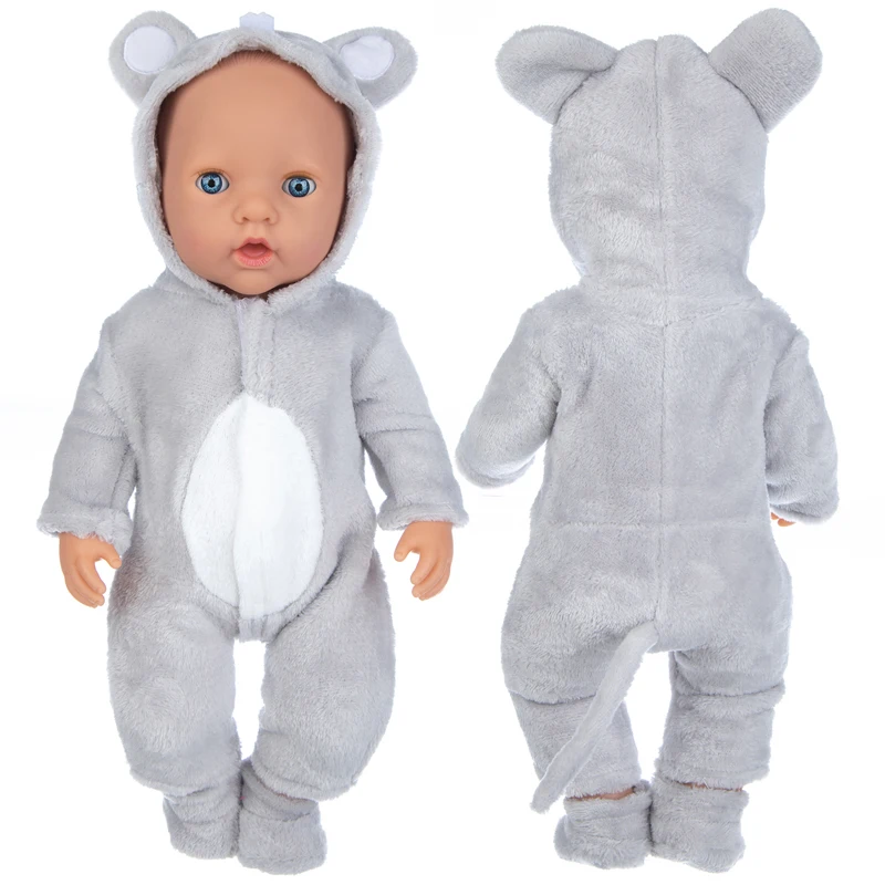 

18 Inch 43CM Baby New Born Doll with Bald Head,include Grey Plush Mouse Jumpsuits , Gift for Girls Ages 3 and Up