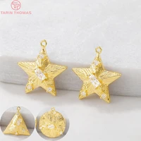 12534pcs 16x17mm hole 1mm 24k gold color brass with zircon star round charm pendants for jewelry making findings accessories