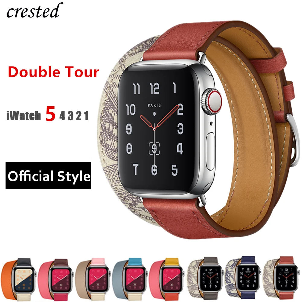 Ремешок двойной для Apple watch band 44 мм 40 браслет из натуральной кожи iWatch 38 42 series 3 4 5 6 -