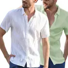 Модная мужская белая рубашка с коротким рукавом, лето 2019, классные Свободные повседневные рубашки с отложным воротником, топы, однотонная мягкая блузка, Лидер продаж