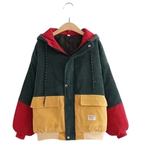 hit color corduroy thickened warm long sleeve hooded jacket 2020 winter women casual harajuku outerwear coat 2011338