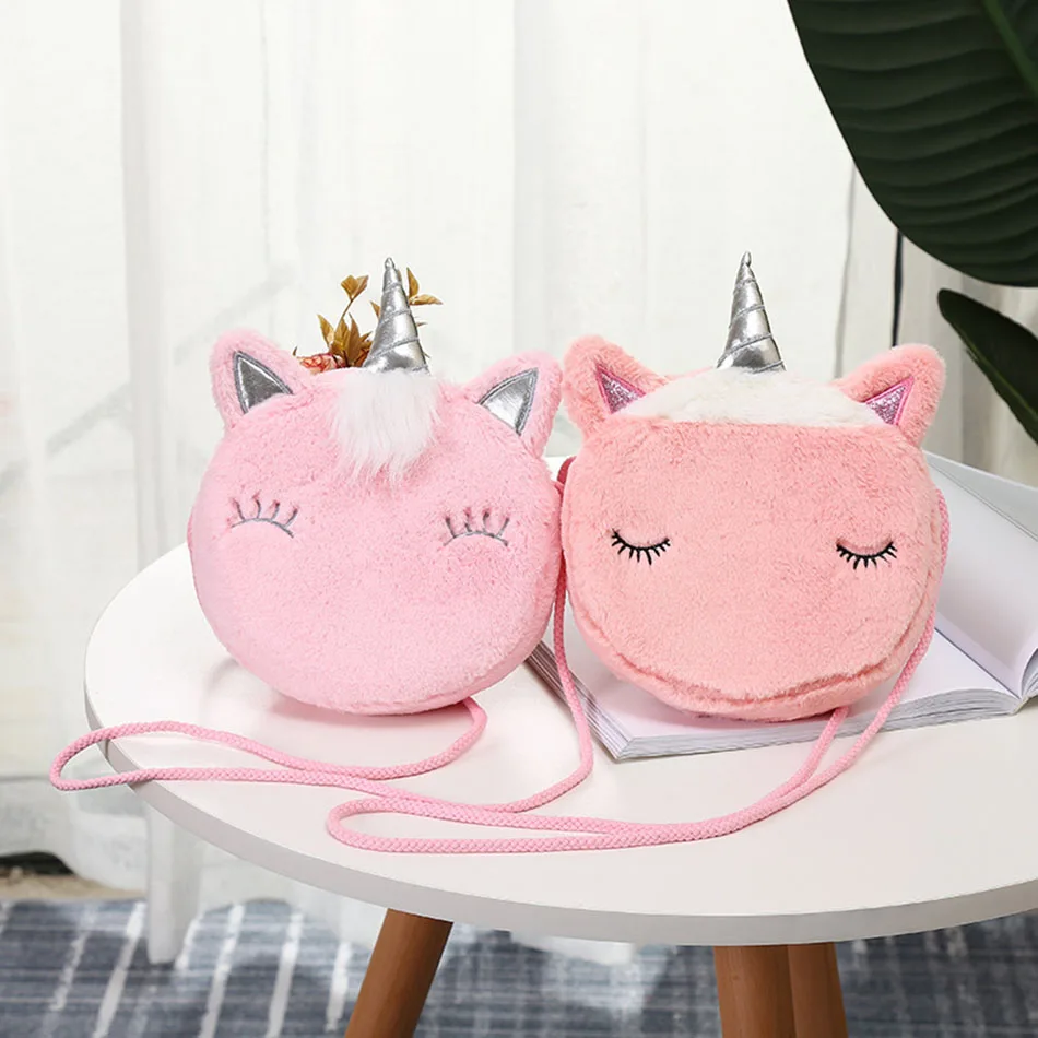 

Fashion Children Girls Soft Plush Shoulder Bag Cute Unicorn Messenger Bag Kids Keys Coin Purse Cute Princess Mini Handbag