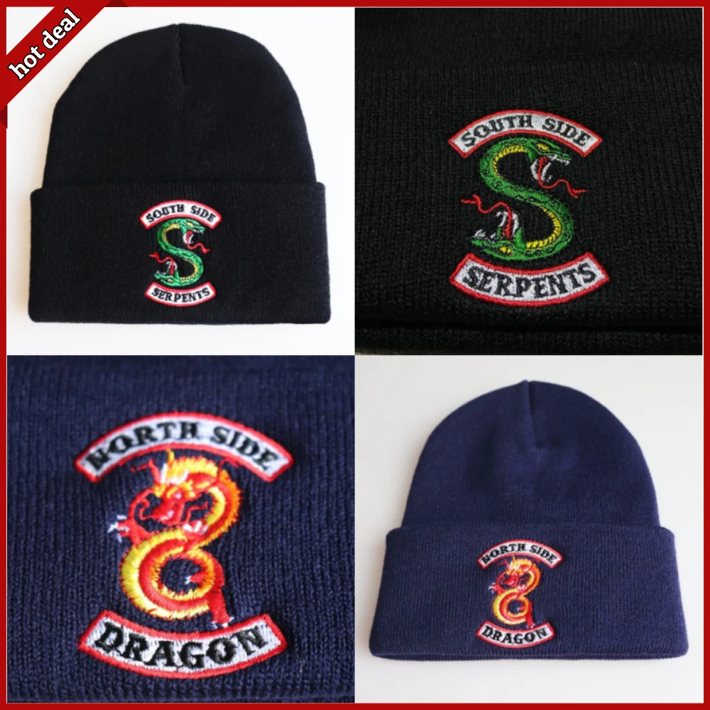 

Anime Snake Knitted Embroidered Skullies Cap Riverdale South Side Serpent Winter Warm Hip Hop Hat Unisex Cosplay Cartoon Animal