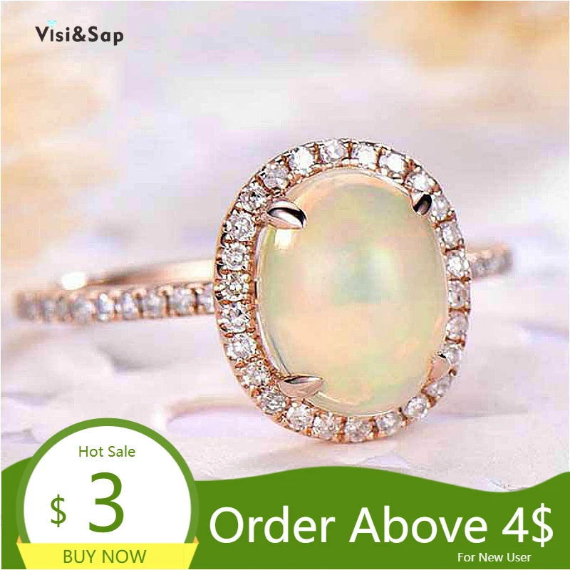 Visisap Large Opal Artificial Rings for Women Zircon Rose Gold Color Ring Dropshipping Fashion Ladies Jewelry Supplier B2698 | Украшения и