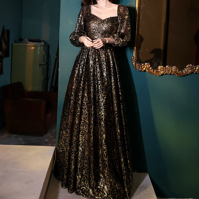 

luxury women party dress golden women beading long dresses women Christmas dresses